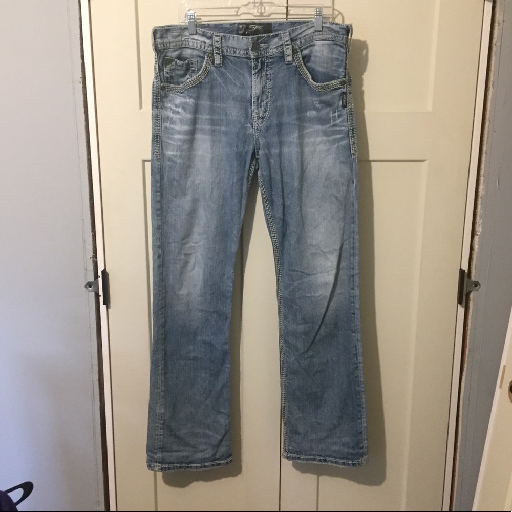 Mens W34/L34 Silver Jeans Co Gordie Straight Leg